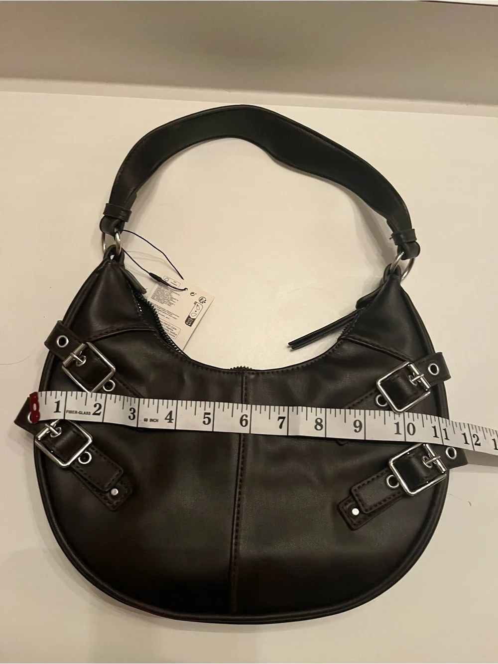 Brown Buckle Detail Hobo Shoulder Bag with crossbody strap
